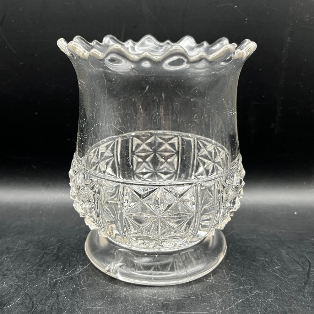 Antique‎ 1920s Pressed Glass Celery Jar Vase Scalloped Rim 4.5" As Is Pedestal